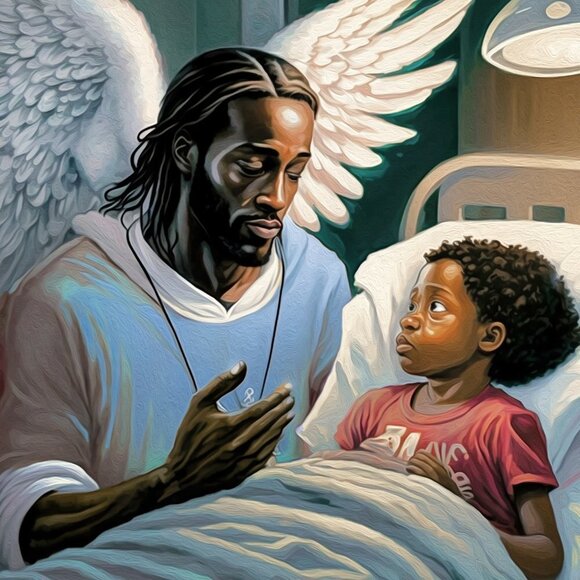 8x10 Angel with Child at Hospital Fantasy Art Oil Painting Print - Picture 2 of 4